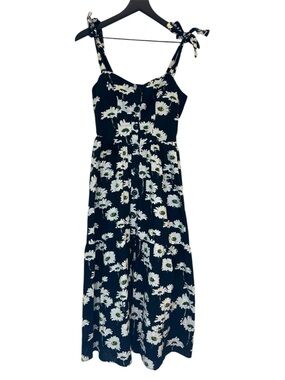 Urban Outfitters Positano Black Floral Tie-Shoulder Midi Dress